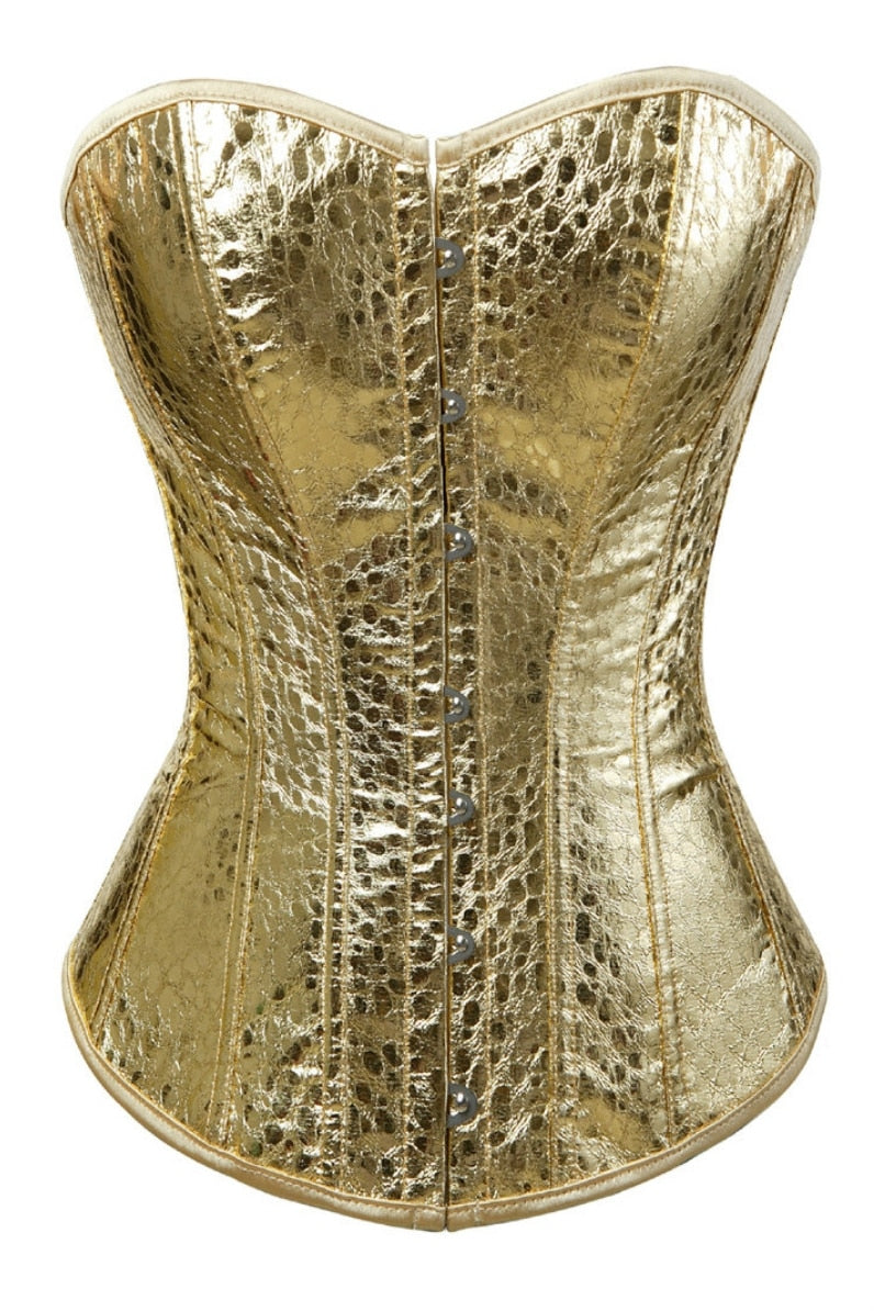 Female Faux Leather Corsets Steampunk Gothic Punk Corset Sexy Lingerie Bustiers Top Burlesque Plus Size Nightclub Costume Gold