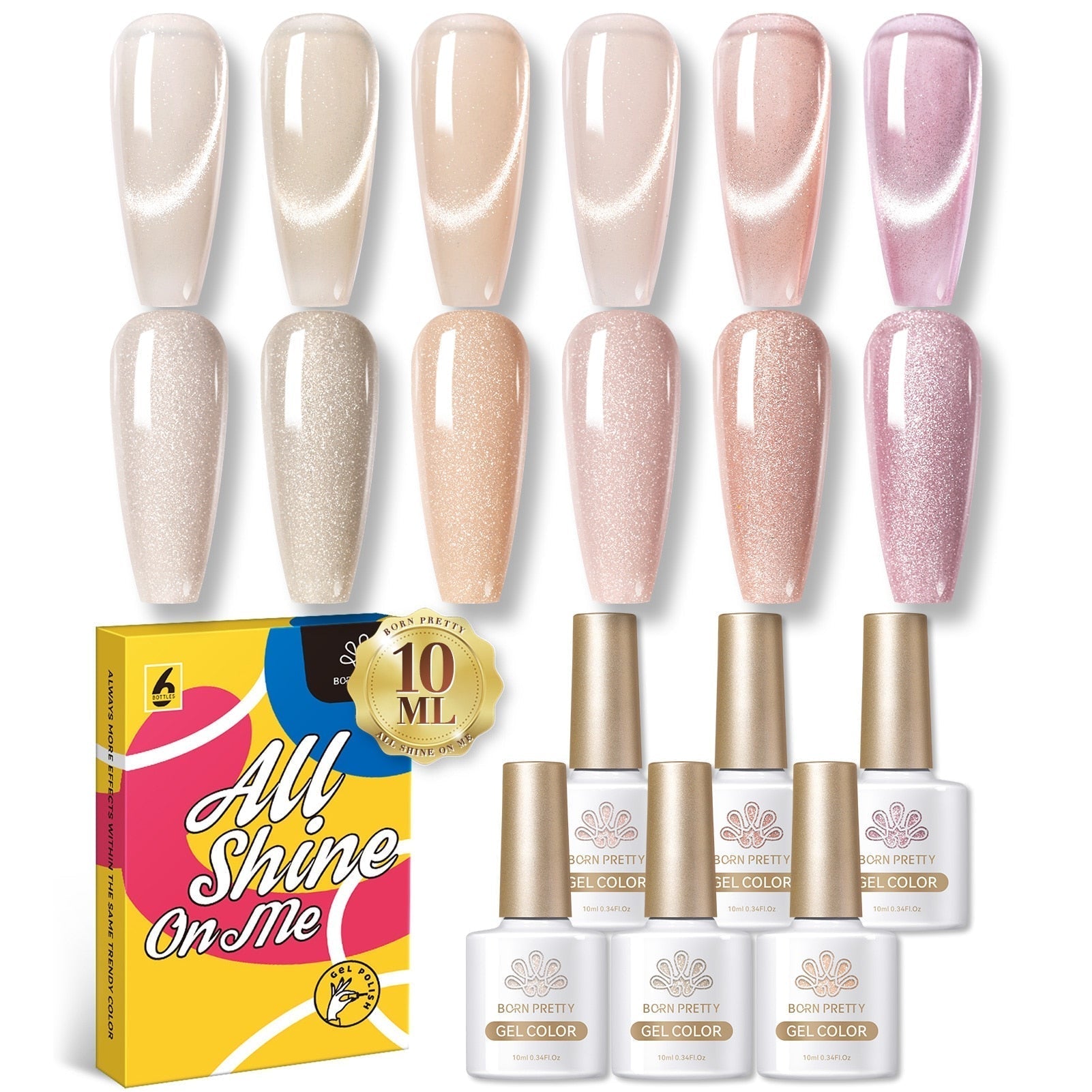 BORN PRETTY 6 Bottles 10ml Jelly Transparent Nail Gel Pink Nude Color Soak Off Gel Nail Polish for Manicure 55480