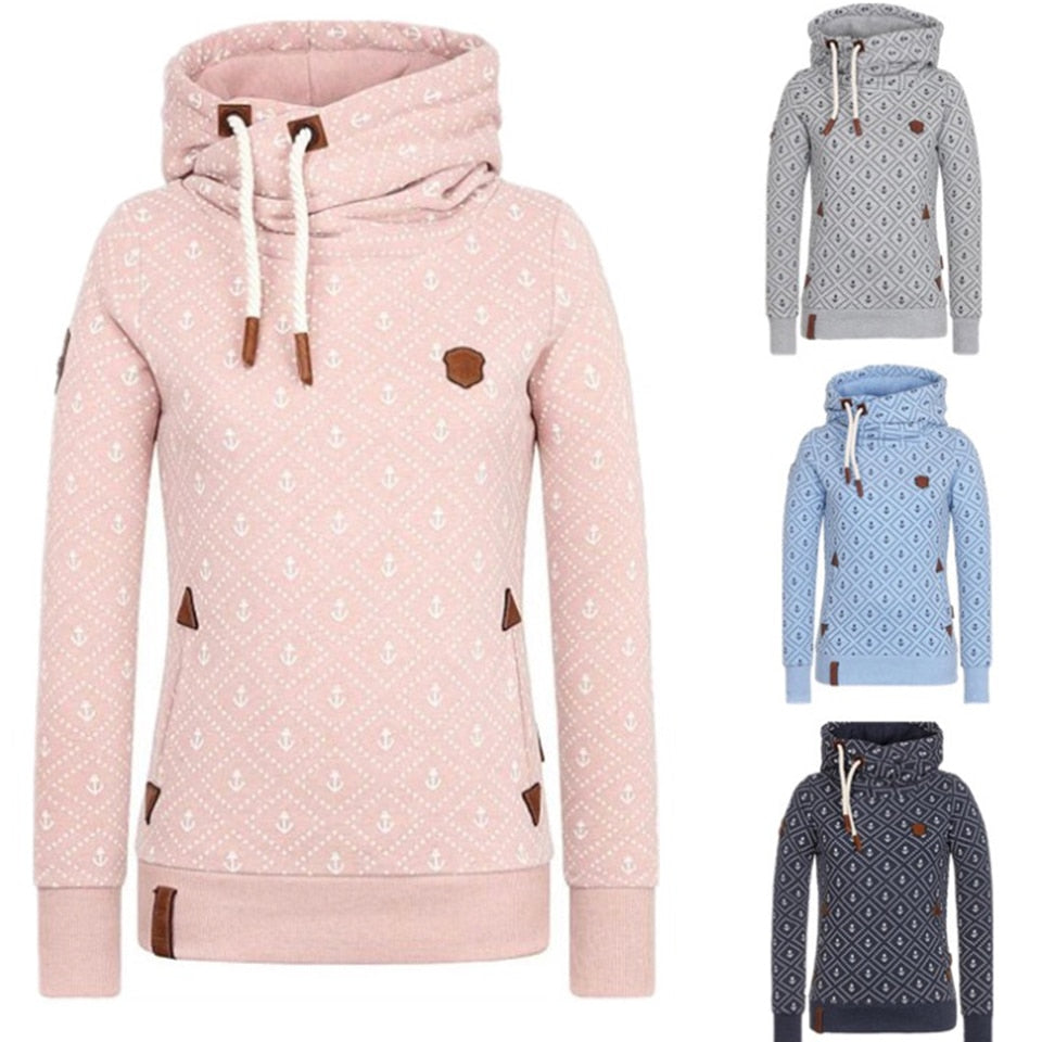 Anchor Print Big Size Hoodies Women 5xl Poleron Mujer 2024 Korean Street Pocket Sweatshirt Drawstring Slim Fit Hipster Hoodie