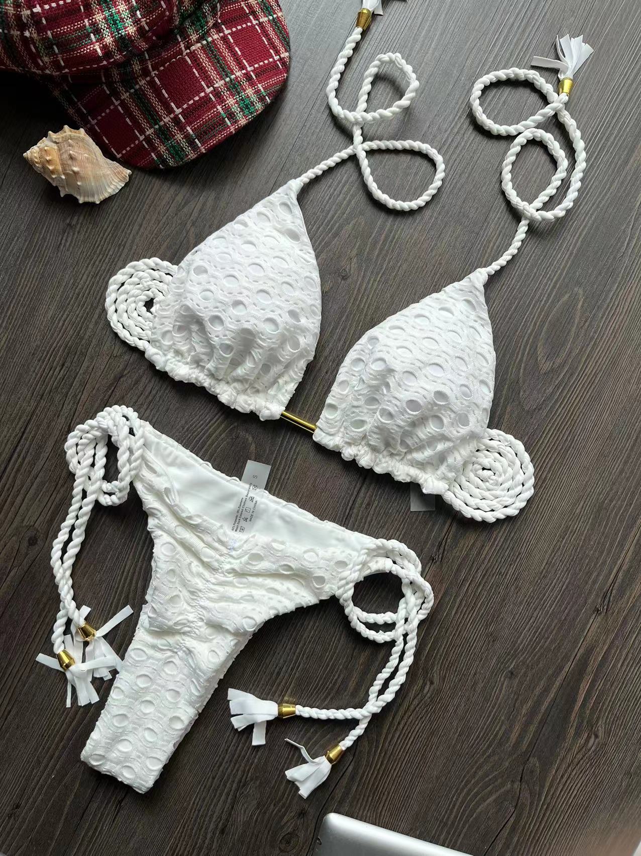 Sexy Bikini Set Swimsuit Mesh Swimwear Women white Bathing Suit Halter Top Patchwork Beachwear Women's Swimming Suit 8290