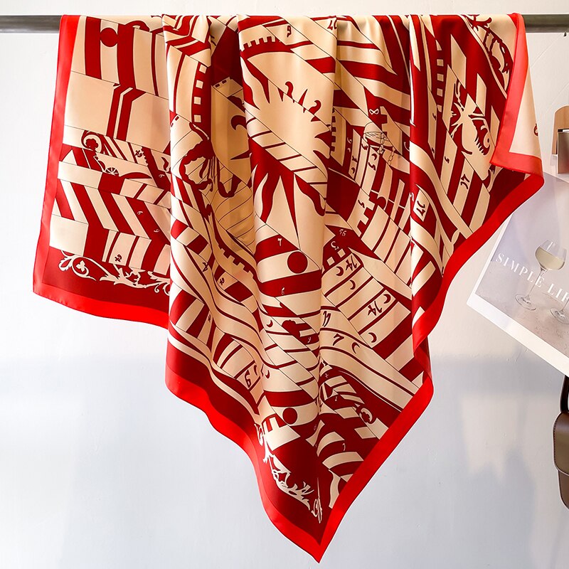 Fashion Print Printing Twill Silk Square Scarf for Women Hijab Muslim Headband Bandana Summer Shawl Beach Stoles Echarpe FN129-3