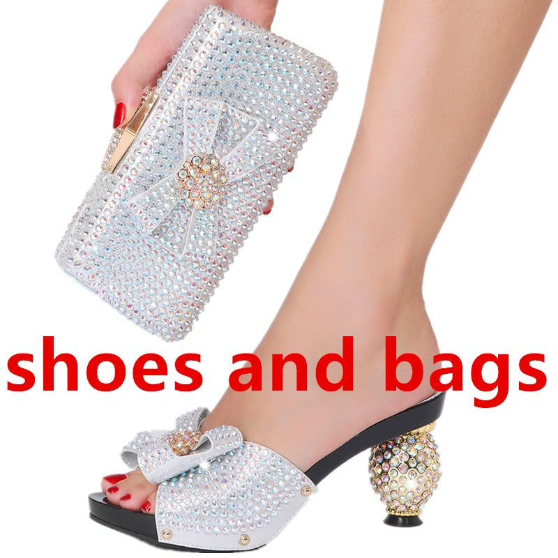Diamond Ladies Slippers New Popular High Heels Spring Summer Plus Size Suitable for Wedding Party Birthday Ball Wear shoes and bags 6