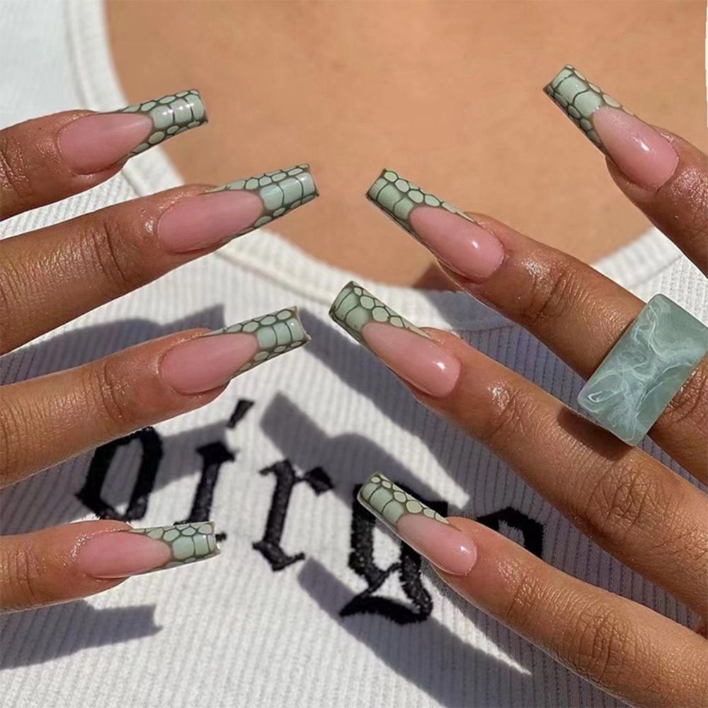 Pink Cow Design False Nail French Full Cover Long Coffin Fake Nails Glue DIY Manicure Nail Art Tools press on nails nail tips C3