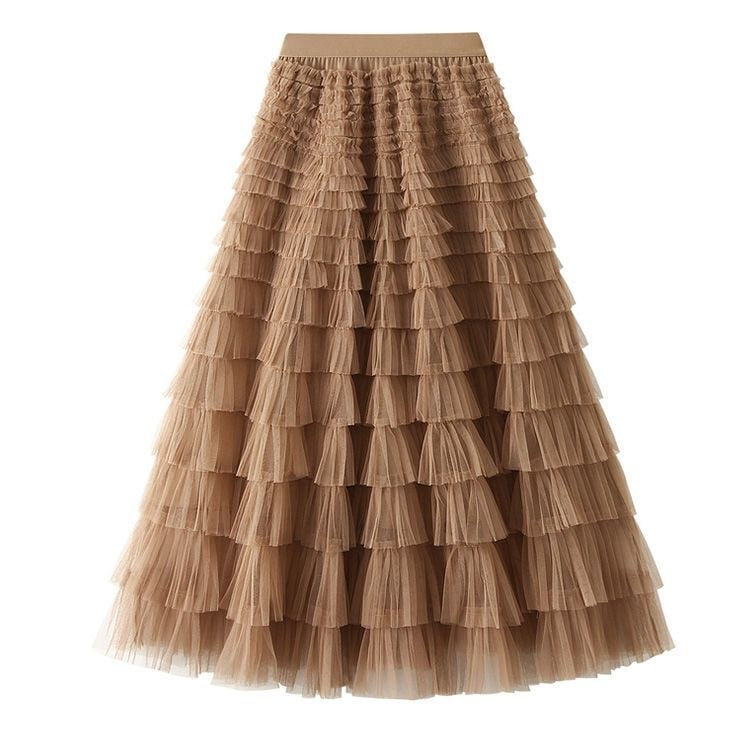 Summer Long Skirt Layered Ruffles Design Elegant Maxi Dress Office Women Commuting Party Attire Autumn Elegant Skirt Long khaki