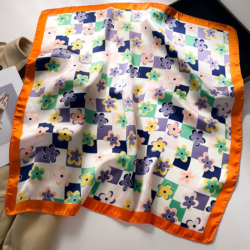 Fashion Wraps Satin Hijab Luxury Square Scarf for Women Hair Bands Ribbon Headband Silk Shawl Neckerchief Female Bandana FJ727-3