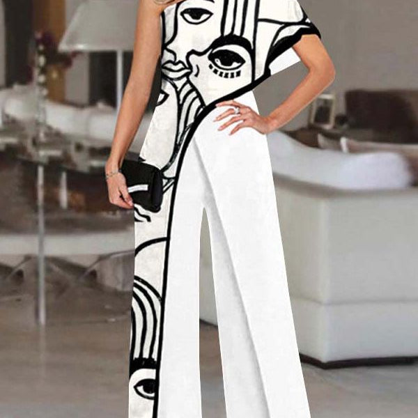 Women's Summer Rompers Elegant Office Formal Jumpsuits Casual Solid One Shoulder Sexy Loose Party Overalls Oversized Style C White