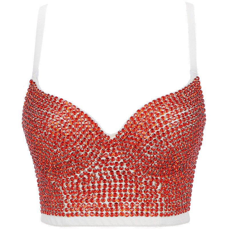 Irene Tinnie Hand-made Pearls Jewel Diamond Bralet Women's Bustier Bra Wedding Party Corset Cropped Top Vest Plus Size