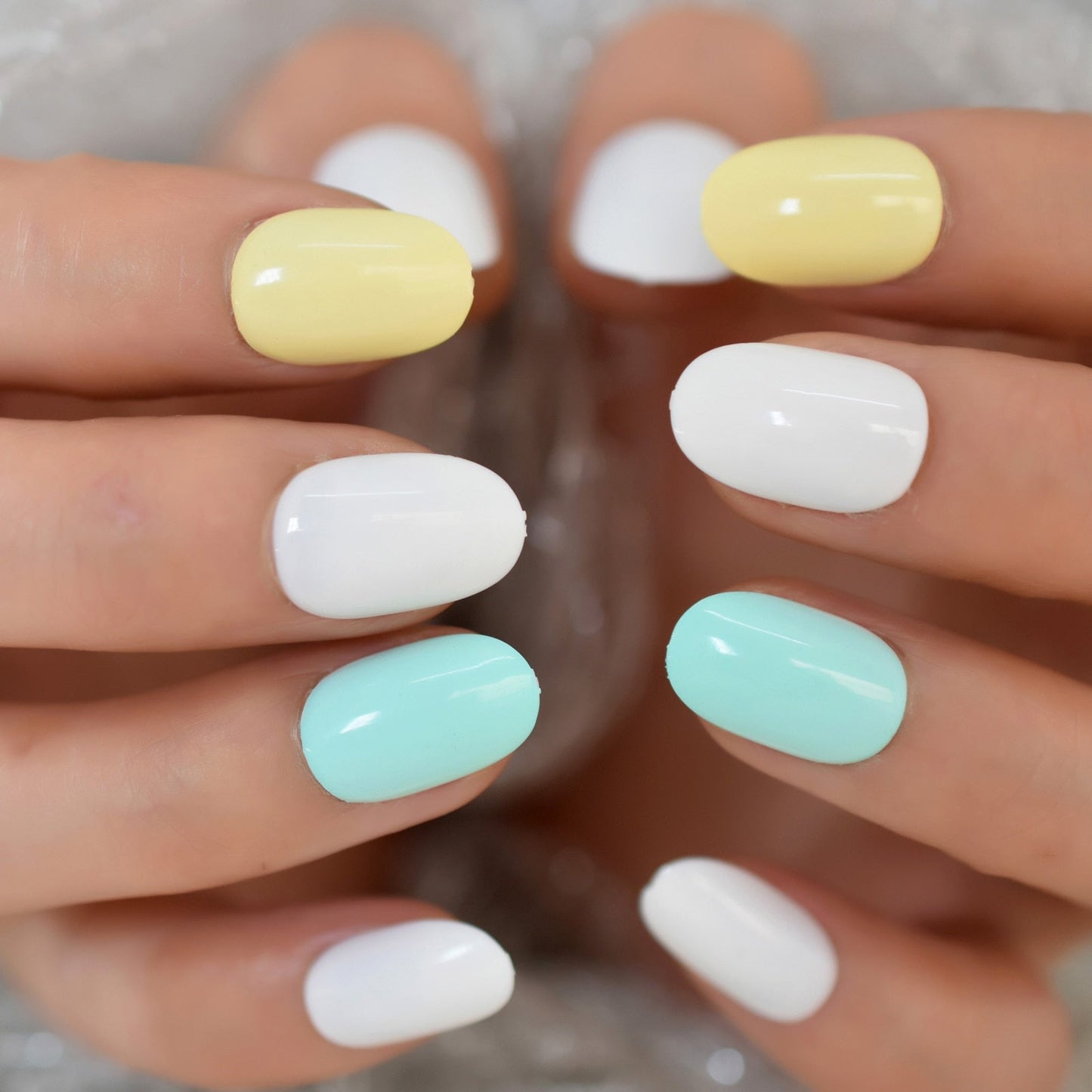 Glossy Gradient Rainbow Ombre French Press on Nails Almond Fake Nails Stiletto Oval Pointed Manicure False Nails Finger Tips