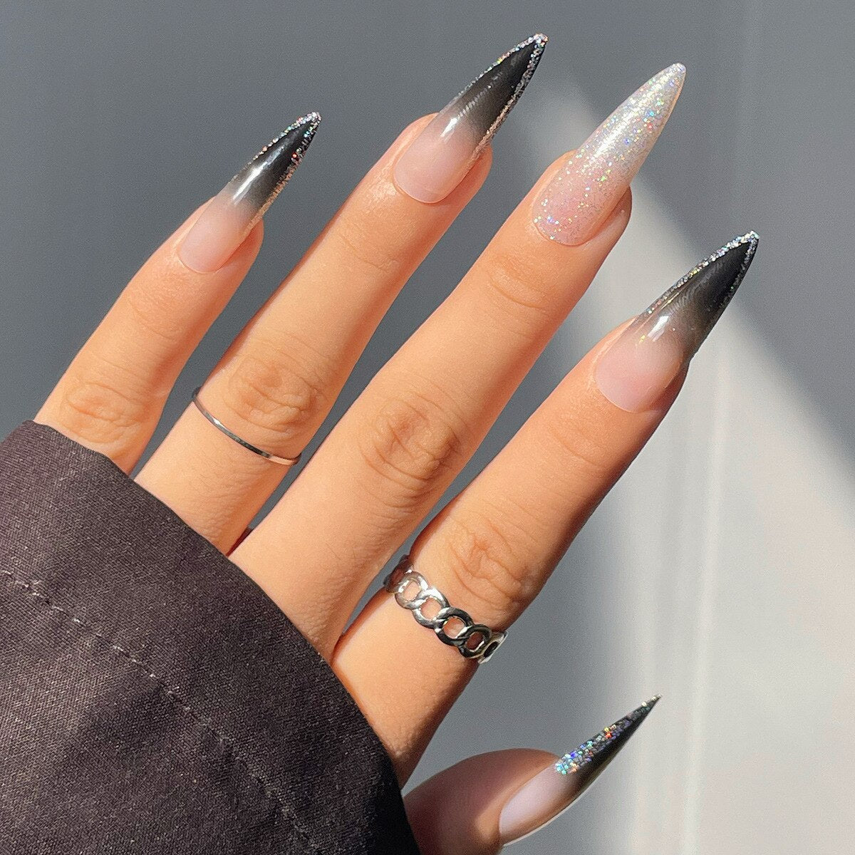 Acrylic Fake Nails Wearable Long Sharp Nail Broken Diamond Butterfly Dot Diamond Full Cover Nail Tips Set Press On Nails New
