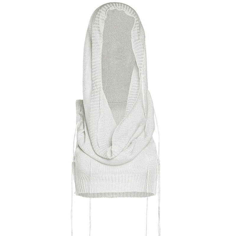 Knitted Y2k Hooded Crop Top Women Summer Sleeveless Off Shoulder T Shirt Top 2023 Hooded Tee Street Wear Fashion White Yuqung White