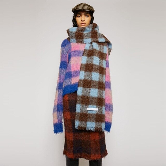 New Scarf Autumn and Winter Multicolor Thickened Plaid Scarf The Same Length Warm Shawl For Men and Women Scarves