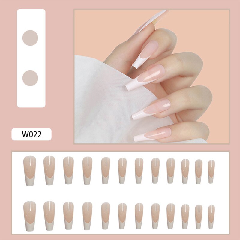 24Pcs/Box White French Fake Nails Press on Long XL Length Rhinestone Design False Nails Full Cover Acrylic Nail Tips