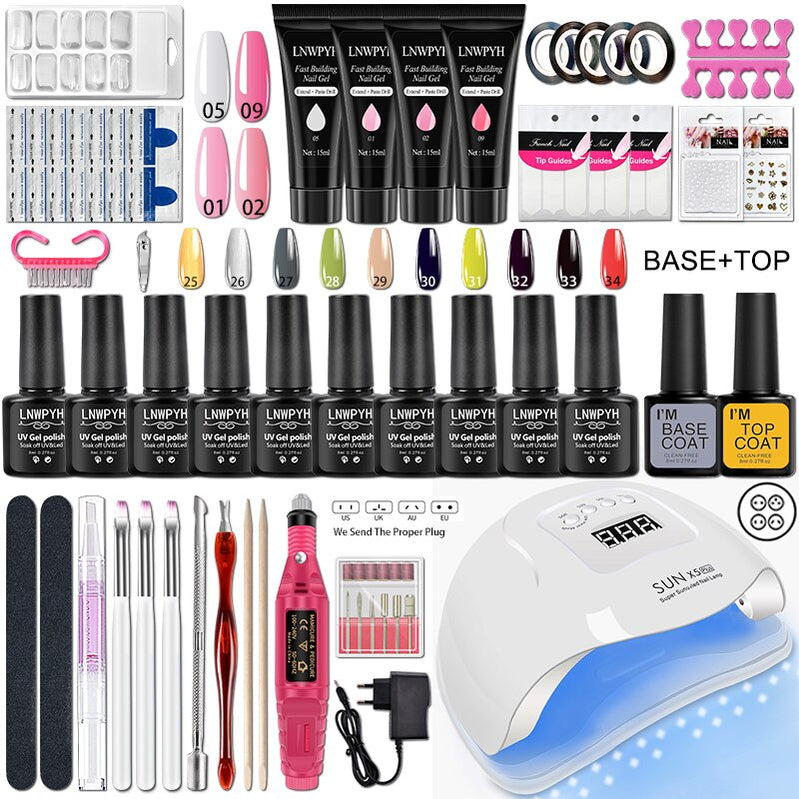 Nail Kit 54/36W UV LED Nail Lamp Dryer 10/4 Colors UV Gel Nail Polish Kit Manicure Art Tools Set Top Base Nail Drill Machine set S106-X5-(25-34)