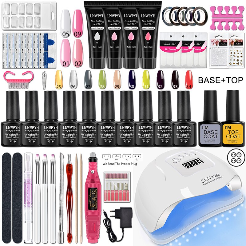 Nail Kit 54/36W UV LED Nail Lamp Dryer 10/4 Colors UV Gel Nail Polish Kit Manicure Art Tools Set Top Base Nail Drill Machine set