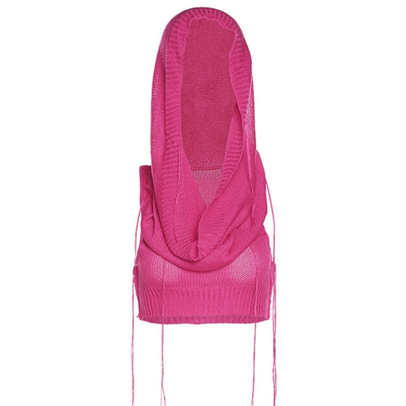 Knitted Y2k Hooded Crop Top Women Summer Sleeveless Off Shoulder T Shirt Top 2023 Hooded Tee Street Wear Fashion White Yuqung rose red