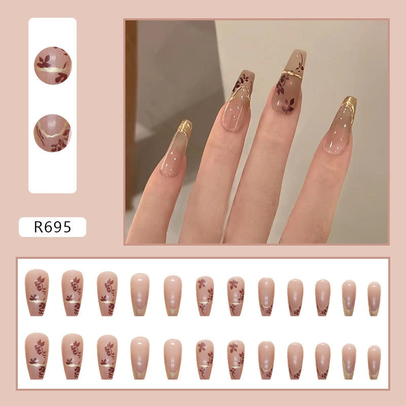 Y2k Fake Black Nail Long Ballet Reusable Adhesive Acrylic Press on set Nails Dark Acrylic Artificial False Nails Arts Tips 24pcs R695