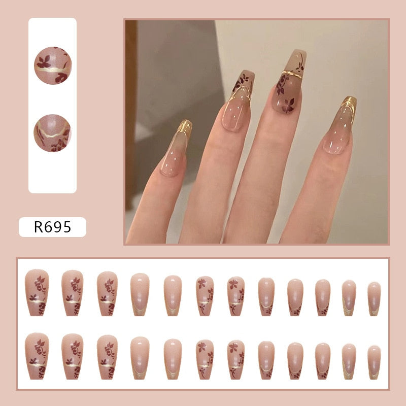 Y2k Fake Black Nail Long Ballet Reusable Adhesive Acrylic Press on set Nails Dark Acrylic Artificial False Nails Arts Tips 24pcs