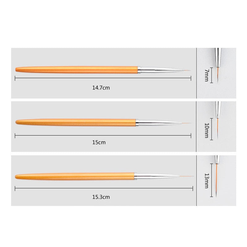 3Pcs French Stripe Nail Art Liner Brush Set 3D Tips Line Stripes DIY Drawing Pen UV Gel Brushes Painting Pen Manicure Tools