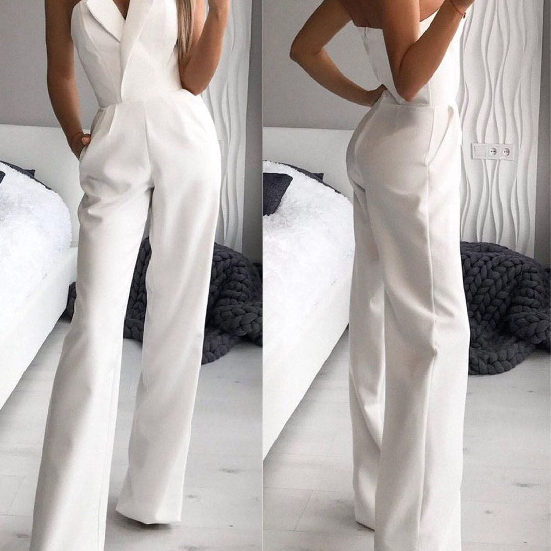 Elegant Slim Office Lady Black Strapless Jumpsuits for women Summer New Sexy Sleeveless White Red Wide leg Jumpsuits