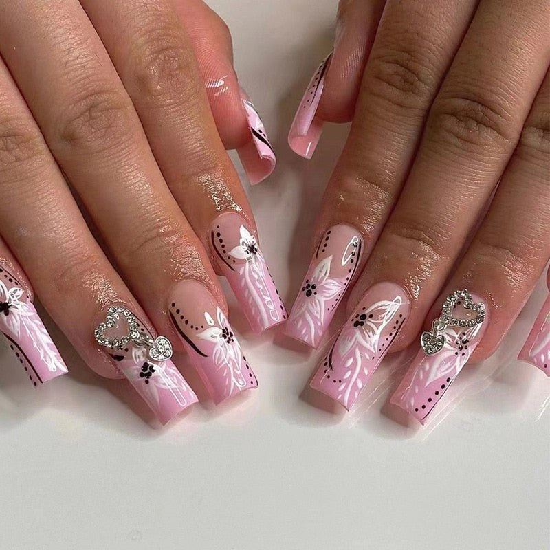 Fake Nails Heart Pattern Full Cover Fake Nails DIY Glue Press On Nails Nail Supplies For Professionals