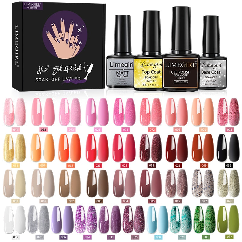 Limegirl Gel Nail Polish Set Kit Pink Glitter Popular Spring 60/40/24 Colors Semi Permanent UV Led Gel Varnish Soak Off Nail 37-3PCS-2