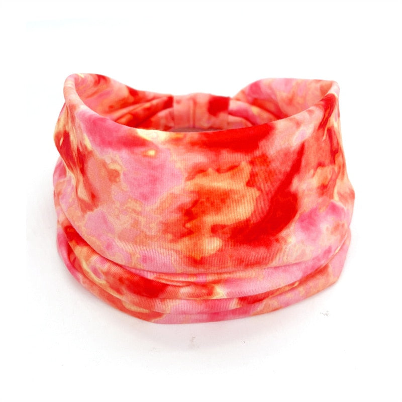 New Tie Dye Turban Sport Hair Sweatband for Women Men Colourful Knot Stretchy Wide Headbands Yoga Bandana Hairbands Bandages 3
