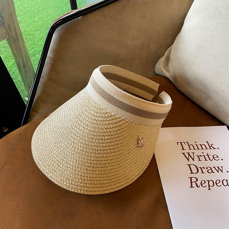 Summer Empty Top Sun Hat - Female Outdoor Visor Cap Casual Shade Hat Straw Wide Large Brim Beach Sunhat Lady 0630-Style 6
