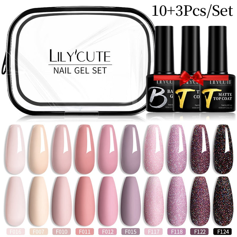 LILYCUTE 12PCs 7ml Spring Macaron Nail Gel Polish Set Semi Permanent UV Gel For Manicure Soak Off Gel Nail Polish Kit Varnishes 231364