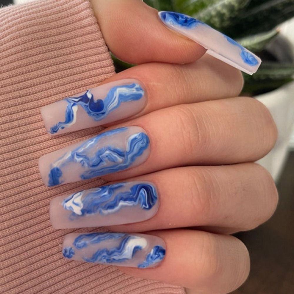 French Ballet False Nails With Gold Foil Glitter Designs Wearable Long Coffin Ballerina Press On Fake Nails Full Cover Nail Tips