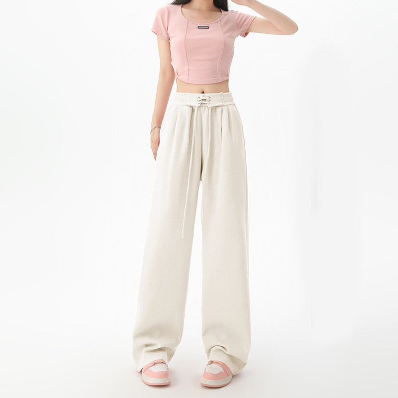 Women Spring Autumn Pants Fashion High Waist Straight Long Wide leg Sports pants Female Casual Female Long Pants Trousers