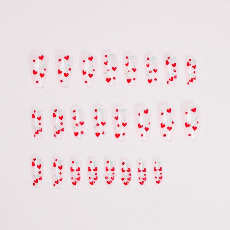 Glossy Pink Wearable Nail Art Blue Rhinestone Extra Long Ballet Detachable Finished False Nails Press on Nails with Glue MT676JP1601