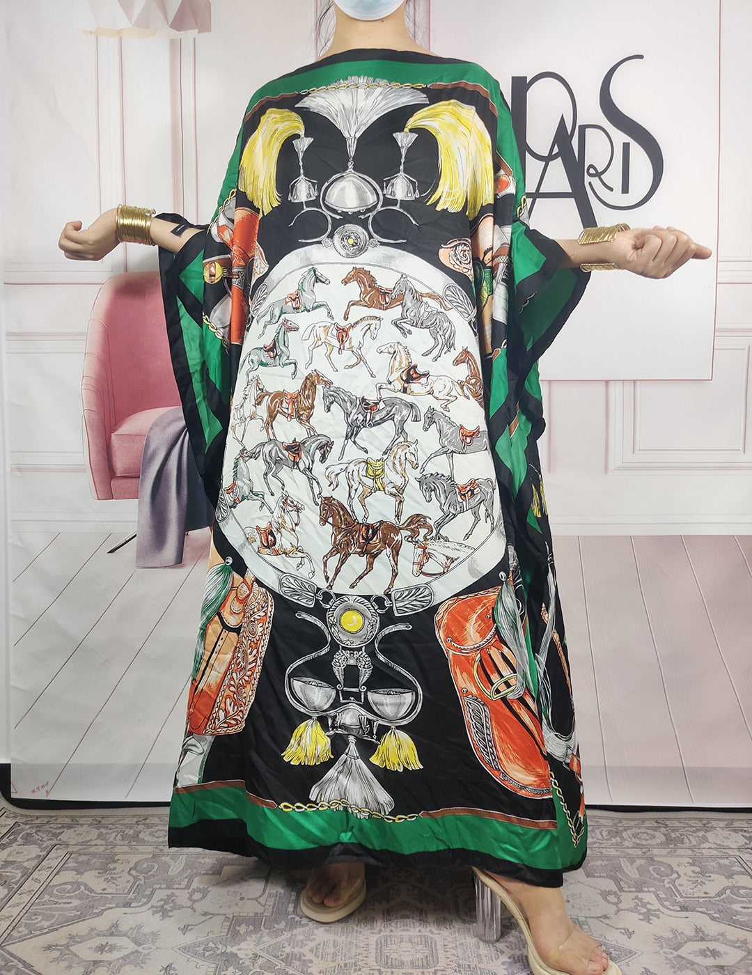 Kuwait Fashion - 2023 Summer Boho Loose Silk Kaftan Maxi Dress Oversized African Muslim Lady Abaya