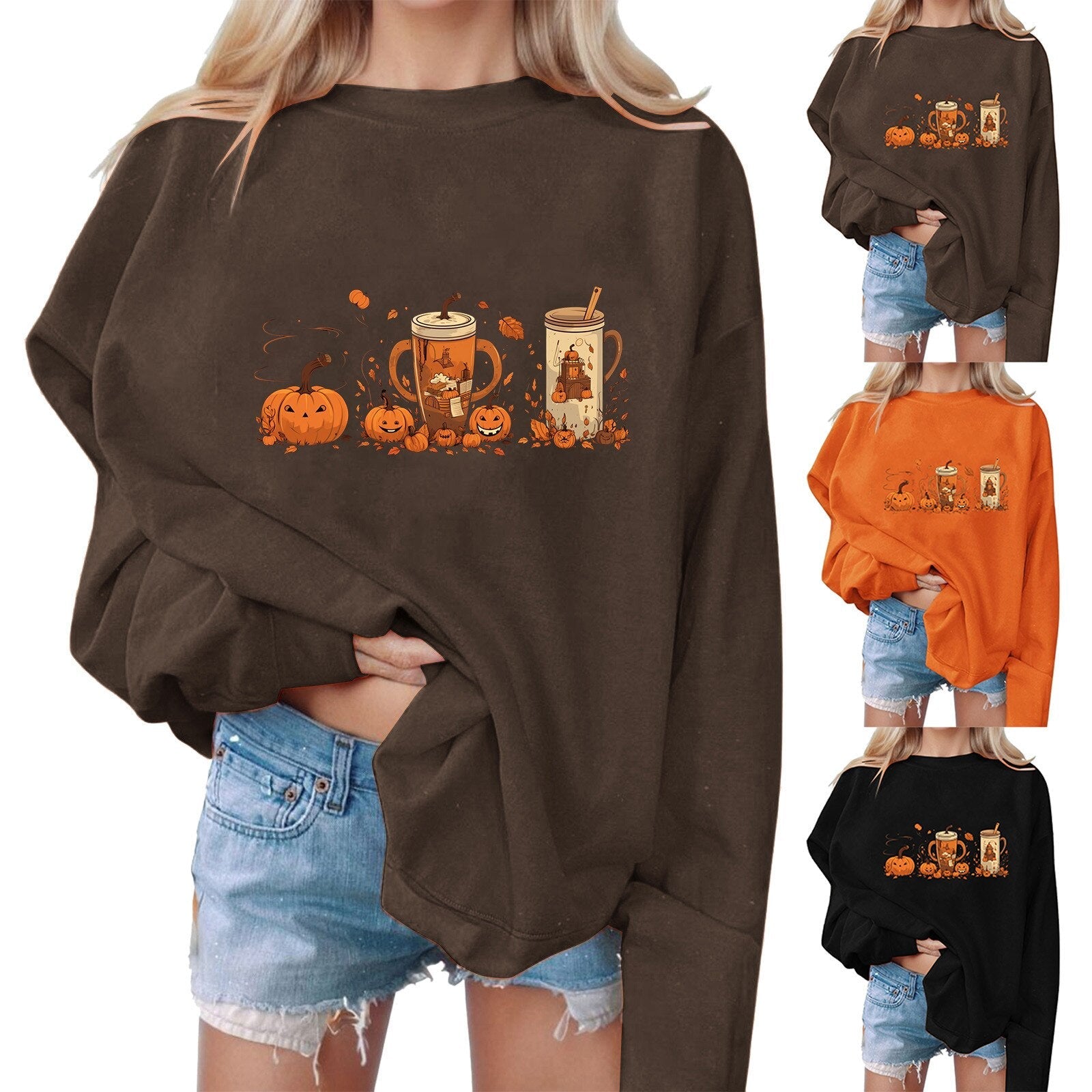 Halloween Pumpkin Print Sweatshirts Round Neck Sweatshirt Harajuku Sweater Pullover Women's Sweatshirt Oversized