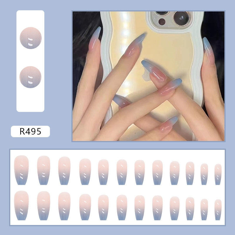Y2k Fake Black Nail Long Ballet Reusable Adhesive Acrylic Press on set Nails Dark Acrylic Artificial False Nails Arts Tips 24pcs
