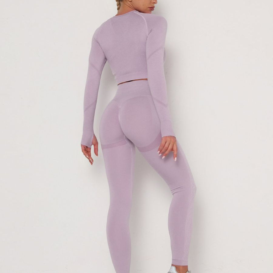 Women's Sets Skinny Tracksuit Breathable Bra Long Sleeve Top Seamless Outfits High Waist Push Up Leggings Gym Clothes Sport Suit New Set Light Purple