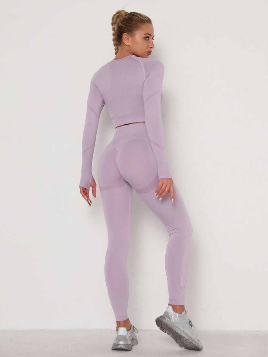 Women's Sets Skinny Tracksuit Breathable Bra Long Sleeve Top Seamless Outfits High Waist Push Up Leggings Gym Clothes Sport Suit New Set Light Purple