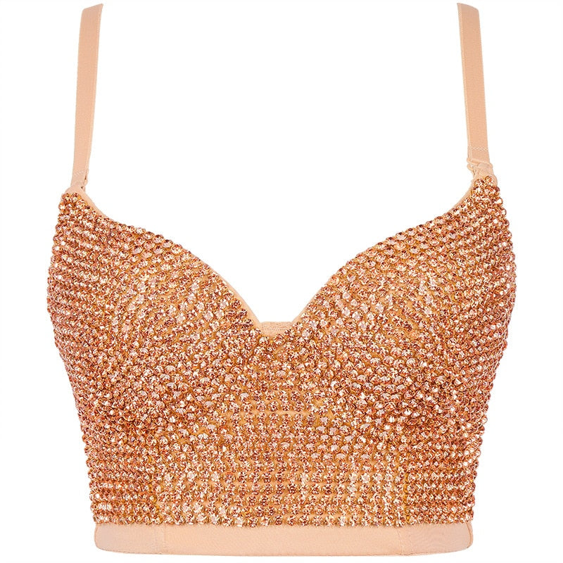 Women Tank Tops Luxury Sequined Rhinestone Pearl Wedding Push Up Bra Woman Clothes Camis Stage Ladies Crop Top Corset y2k Blusas 18-champagne