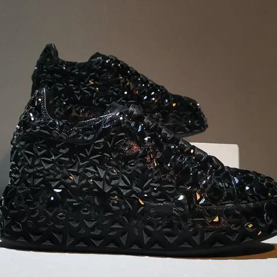 Autumn Spring Leather Women Shoes Fashion Platform Shoes Ins Platforms Sneakers Tide Shine Bling Rhinestone Shoes black