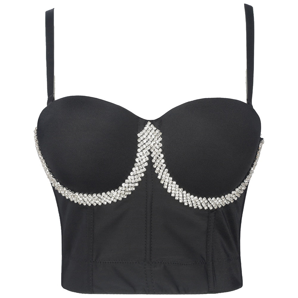 Women Tank Tops Luxury Sequined Rhinestone Pearl Wedding Push Up Bra Woman Clothes Camis Stage Ladies Crop Top Corset y2k Blusas
