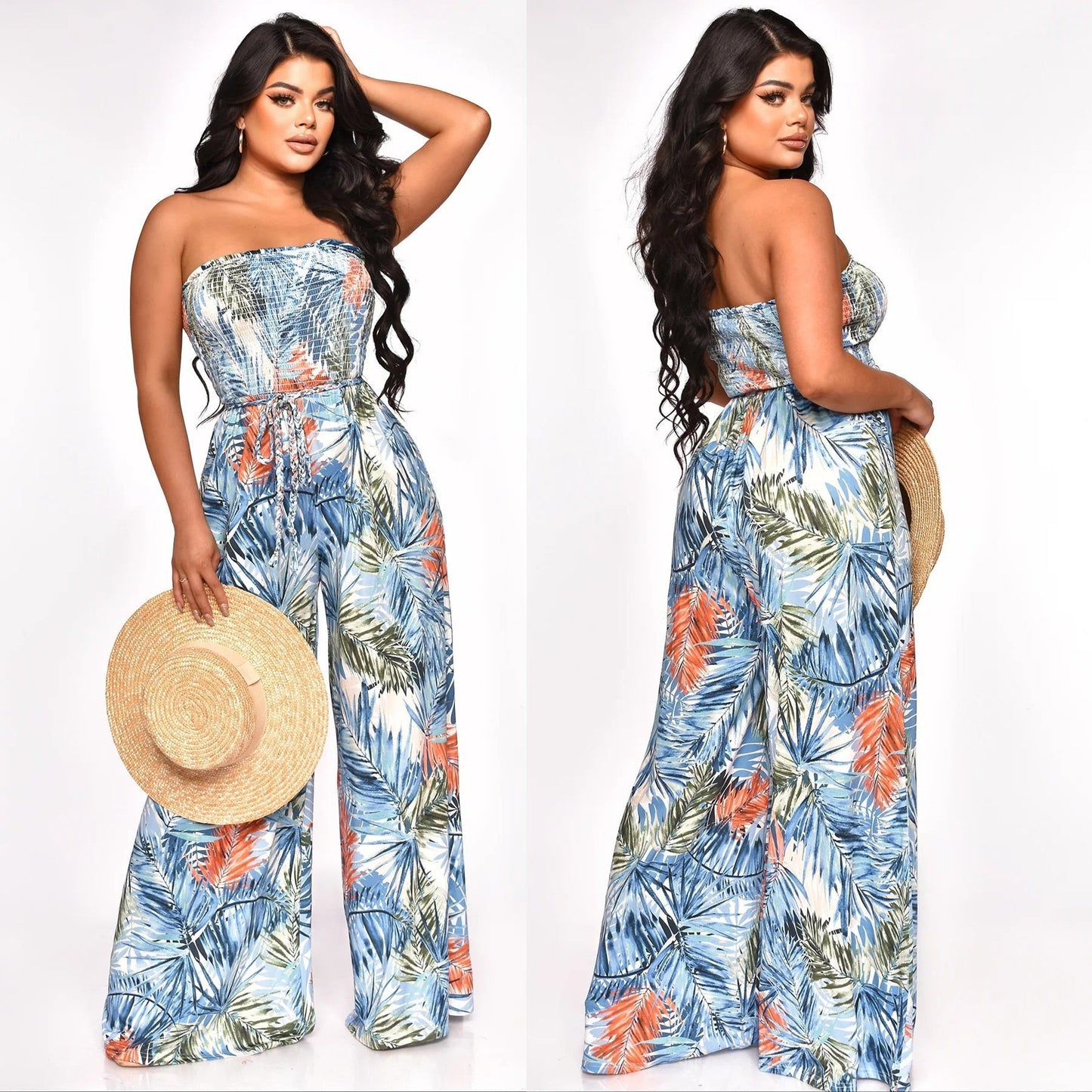 Sexy Tube Jumpsuits One Piece Rompers Women Summer Vacation Clothes Elegant Bodycon Wide Leg Pant Sleeveless Jumpsuit