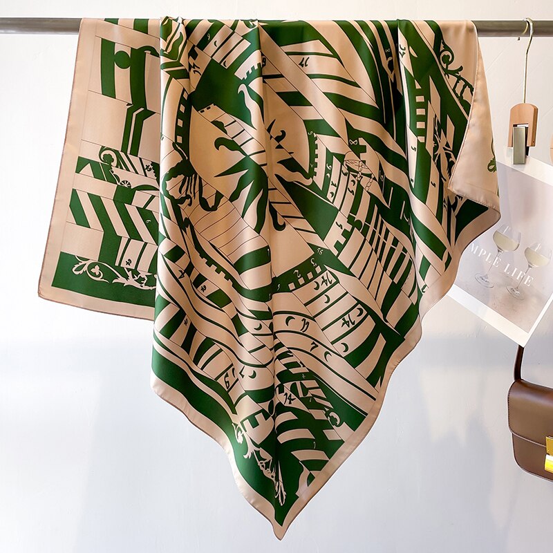 Fashion Print Printing Twill Silk Square Scarf for Women Hijab Muslim Headband Bandana Summer Shawl Beach Stoles Echarpe FN129-2