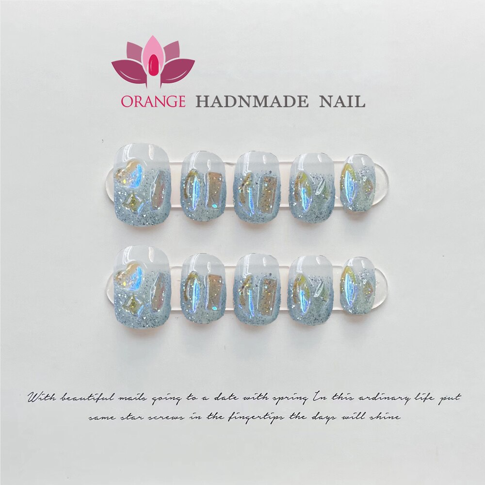Expensive Press on Nail Korean Short Manicure Pre Decorated Full Cover Fake Nails With Rhinestones Wearable Handmade Finger Nail Spain