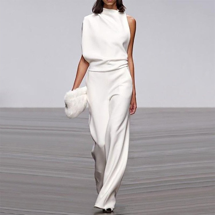 Solid Color One Shoulder Women's Pants Summer New Sleeveless Stacked Neck Jumpsuits Women Bodysuit Clothes Streetwear 1