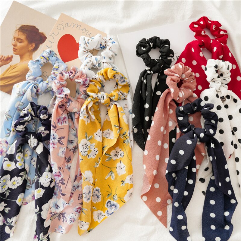 Chiffon Printing Flower Bandana Hair Scarf Headband for Women Vintage Long Ribbon Scrunchie Beach Bandanas Hair Accessories