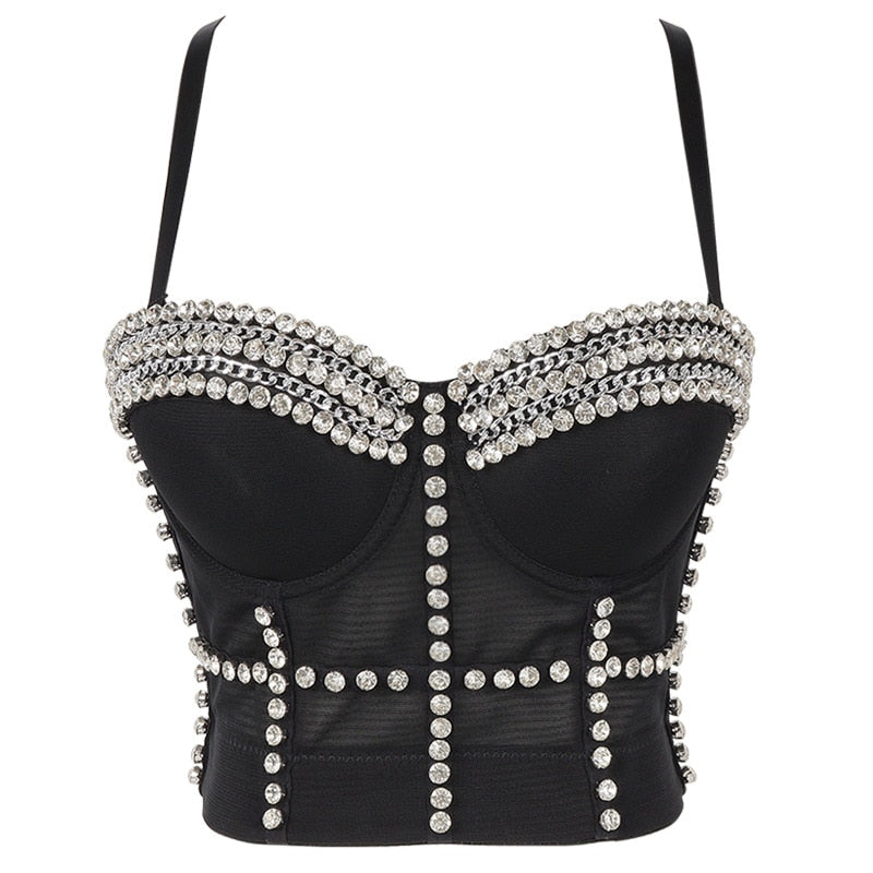 Women Tank Tops Luxury Sequined Rhinestone Pearl Wedding Push Up Bra Woman Clothes Camis Stage Ladies Crop Top Corset y2k Blusas