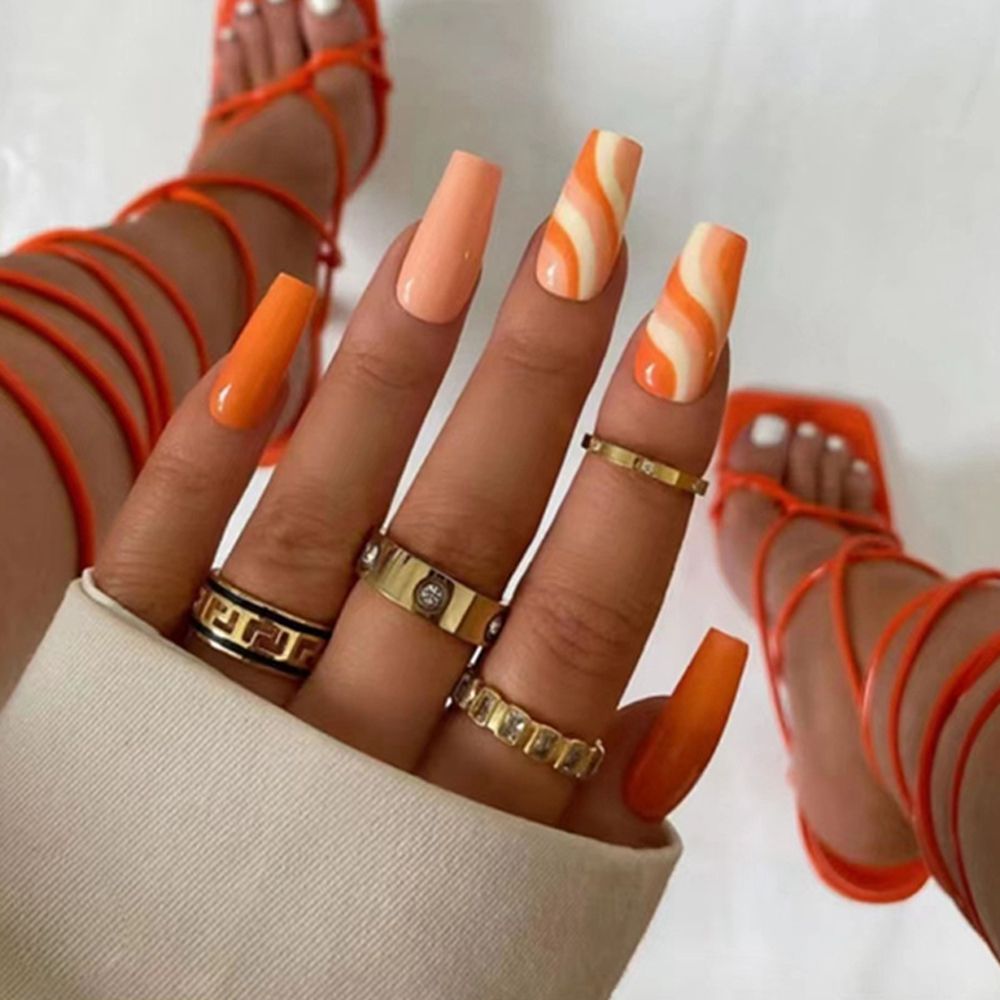 French Ballet False Nails With Gold Foil Glitter Designs Wearable Long Coffin Ballerina Press On Fake Nails Full Cover Nail Tips
