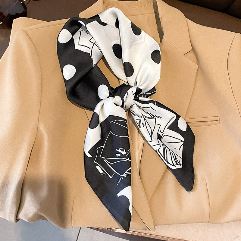 Luxury Silk Shawl Square Scarf for Women Satin Hijab Fashion Wraps Neckerchief Female Hair Bands Ribbon Headband Bandana W-179-4 70x70