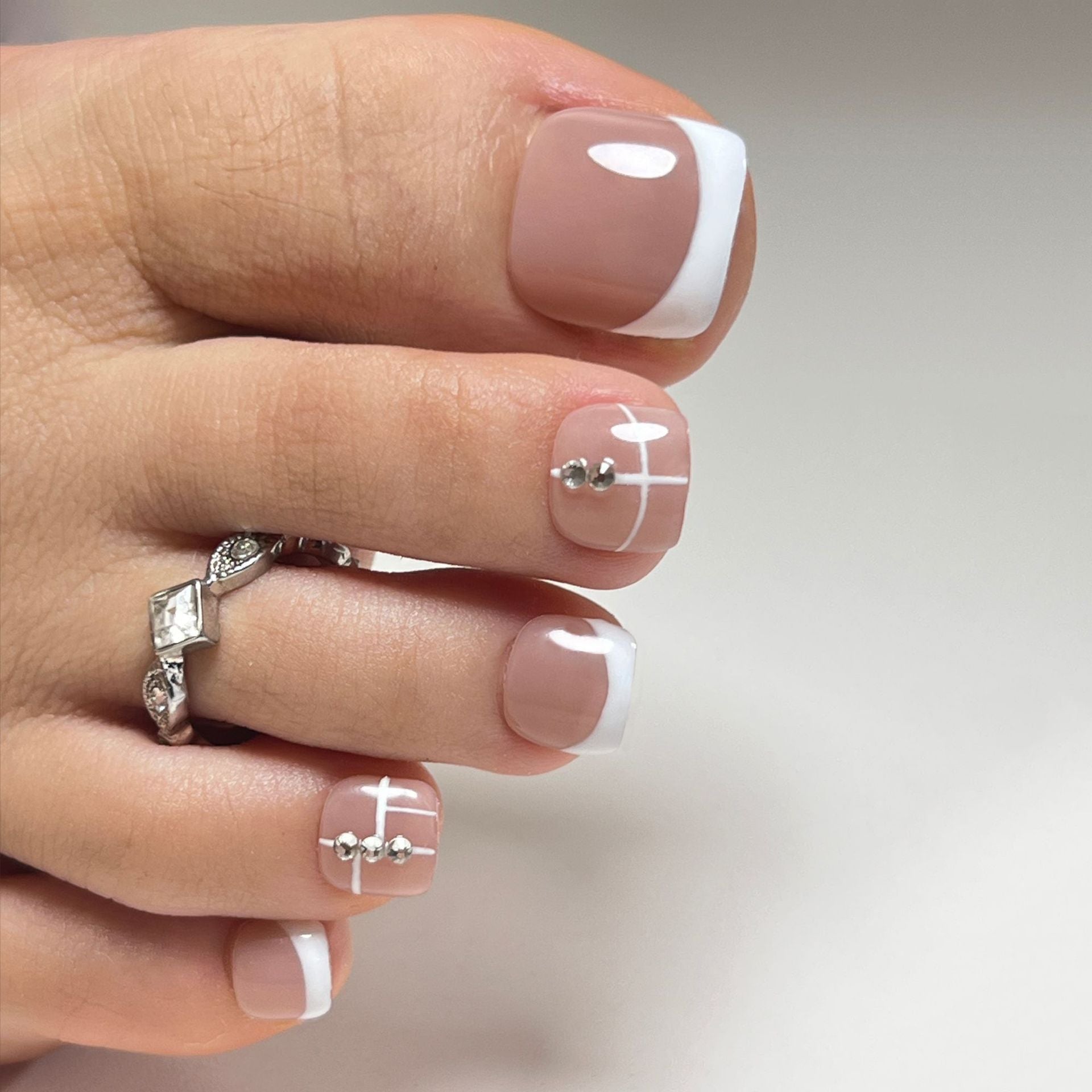 Glitter Crystal French Press On Toenails Diamond Decor False Toe Nails Square Head Artificial Nails Patch For Feet H29