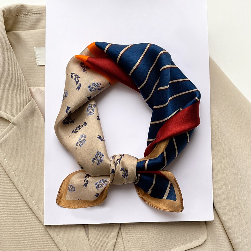 Fashion Designer Print 100% Natural Silk Square Scarves Women Hairband Neck Foulard Female Small Kerchief Bandana New FZ105-1 53cm real silk
