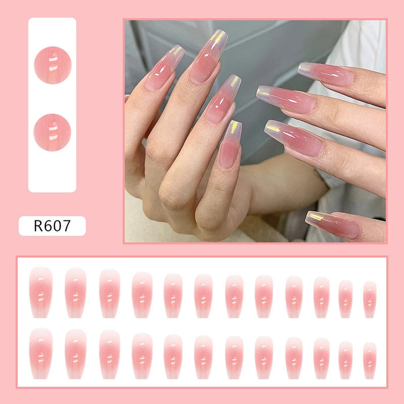 Y2k Fake Black Nail Long Ballet Reusable Adhesive Acrylic Press on set Nails Dark Acrylic Artificial False Nails Arts Tips 24pcs R607